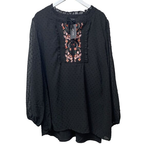 NEW CITY CHIC Boho Blouse  Plus Size XXL  Black Embroidered Womens Top - Picture 2 of 11
